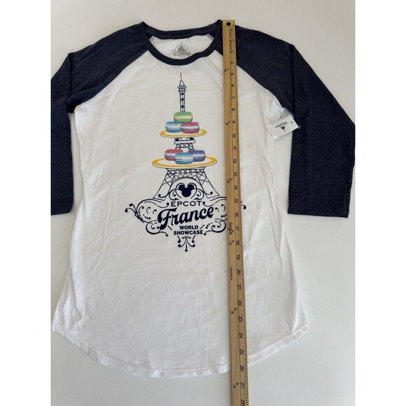 Disney Epcot France Macaron Eiffel Tower Raglan T Shirt White Grey Gray SZ S NWT - Picture 4 of 7